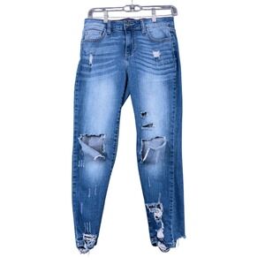 Cello Women's‎ Size 7 Blue Distressed Ripped Skinny Jeans Style HV74422M-1
